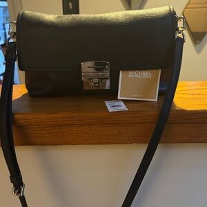 Michael Kors Mila Black Crossbody Bag with Silver Accents
